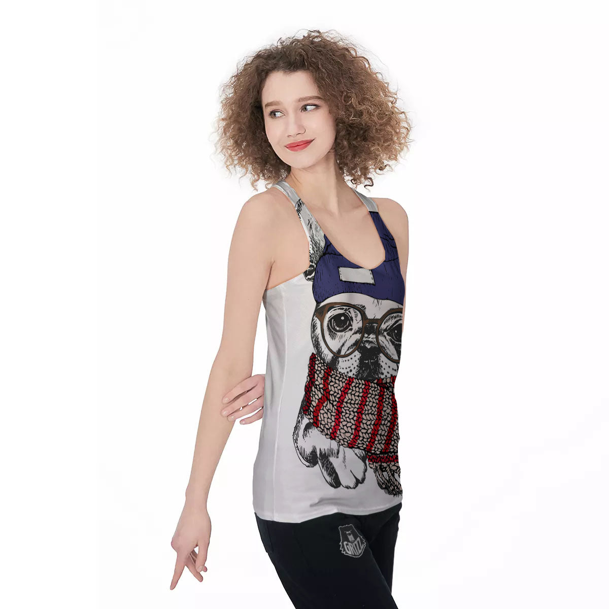 French Bulldog Wearing Glasses Print Women's Racerback Tank Top-grizzshop