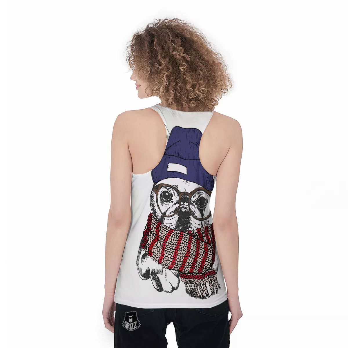 French Bulldog Wearing Glasses Print Women's Racerback Tank Top-grizzshop