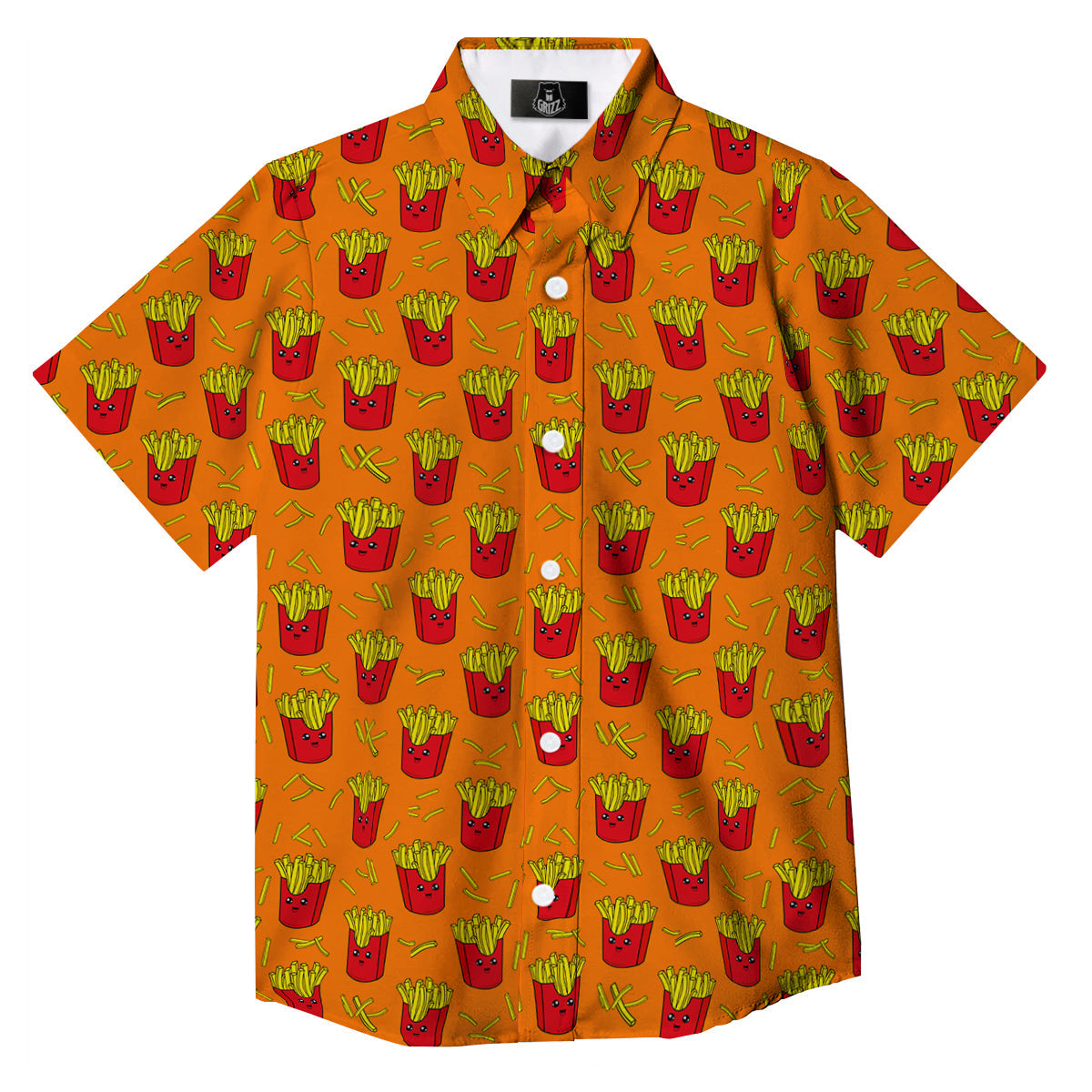 French Fries Cartoon Print Pattern Button Up Shirt-grizzshop