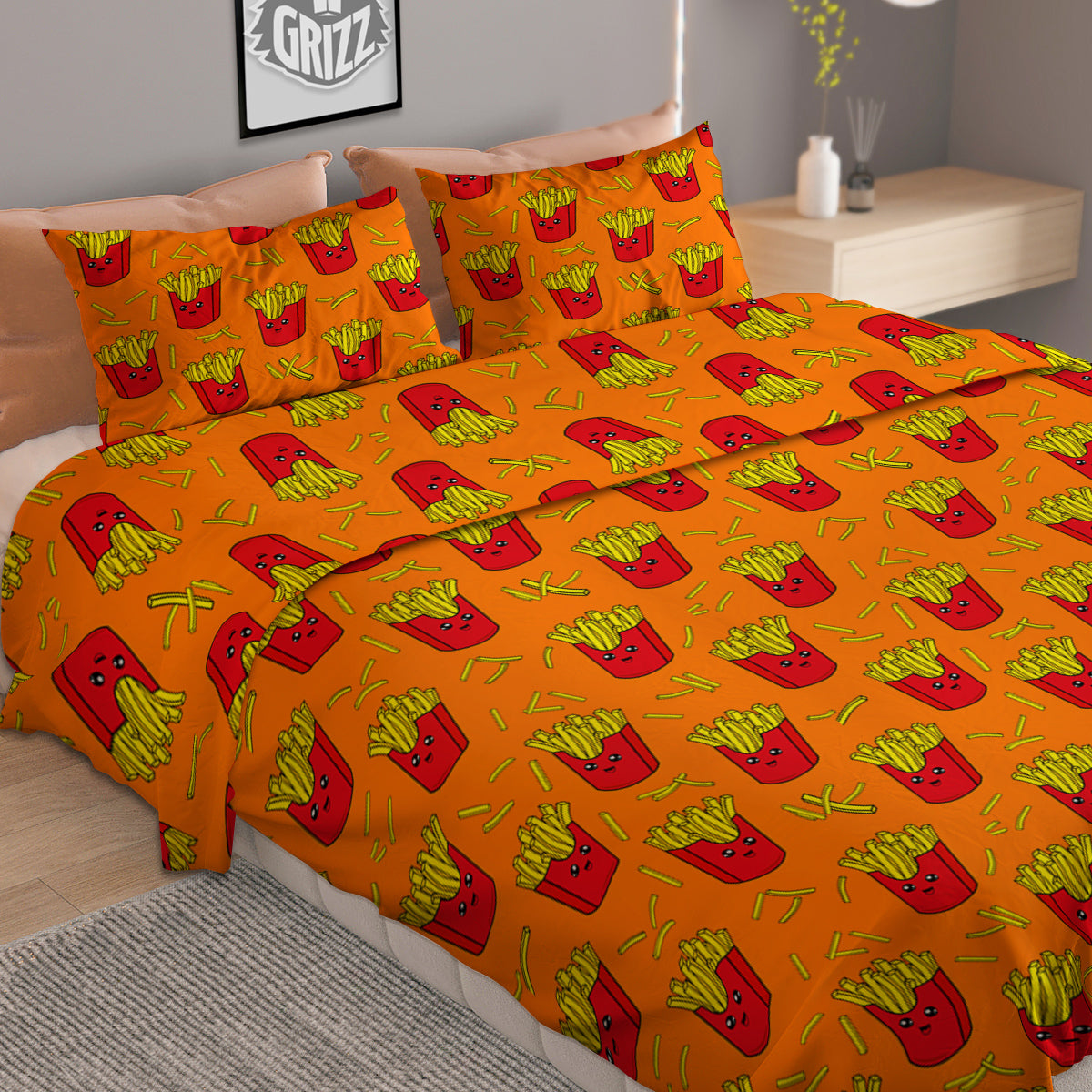 French Fries Cartoon Print Pattern Duvet Cover Bedding Set-grizzshop
