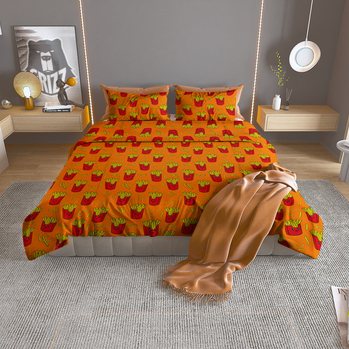 French Fries Cartoon Print Pattern Duvet Cover Bedding Set-grizzshop