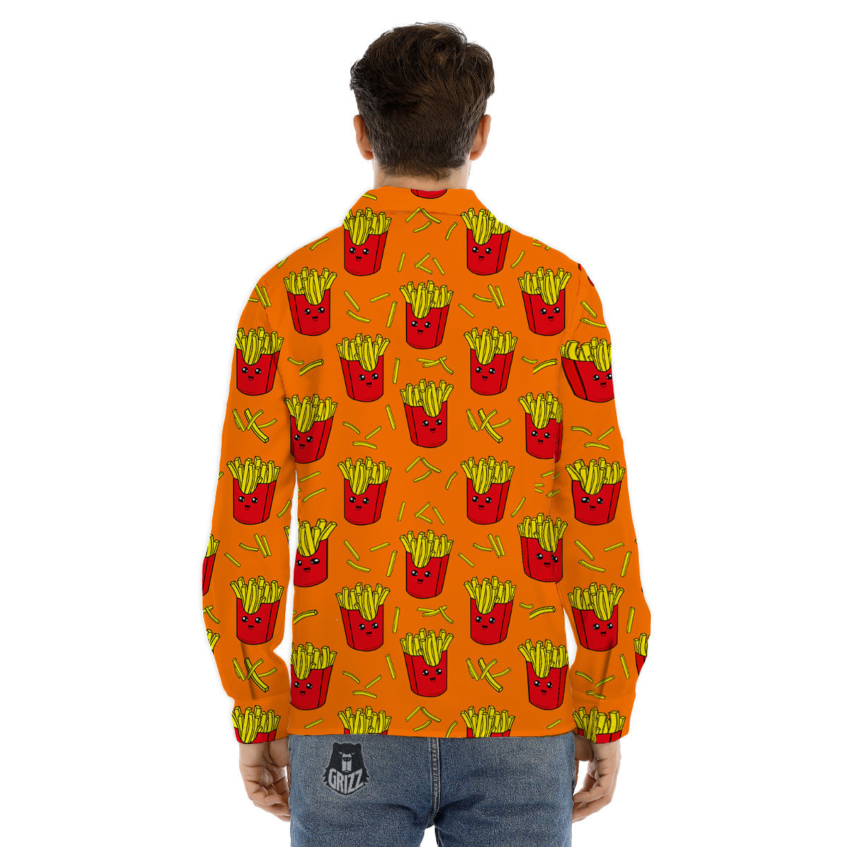 French Fries Cartoon Print Pattern Men's Dress Shirts-grizzshop