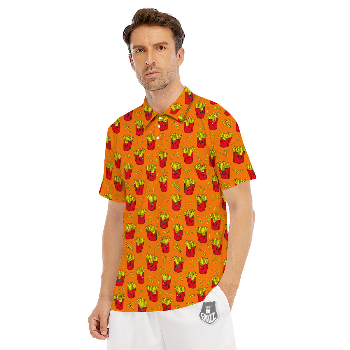 French Fries Cartoon Print Pattern Men's Golf Shirts-grizzshop