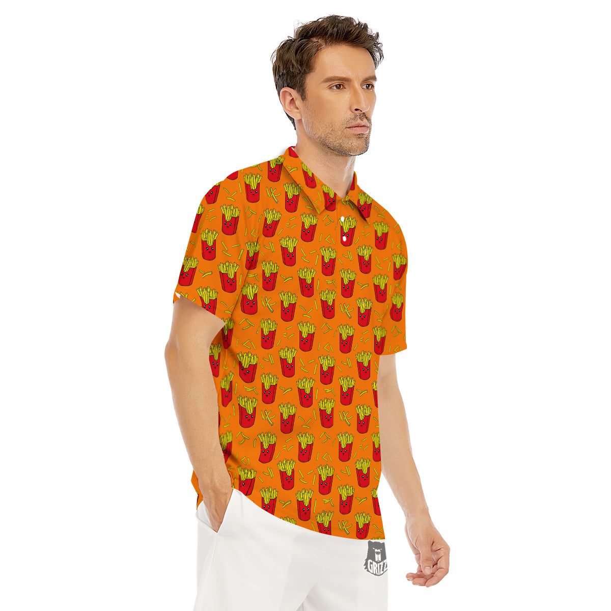 French Fries Cartoon Print Pattern Men's Golf Shirts-grizzshop