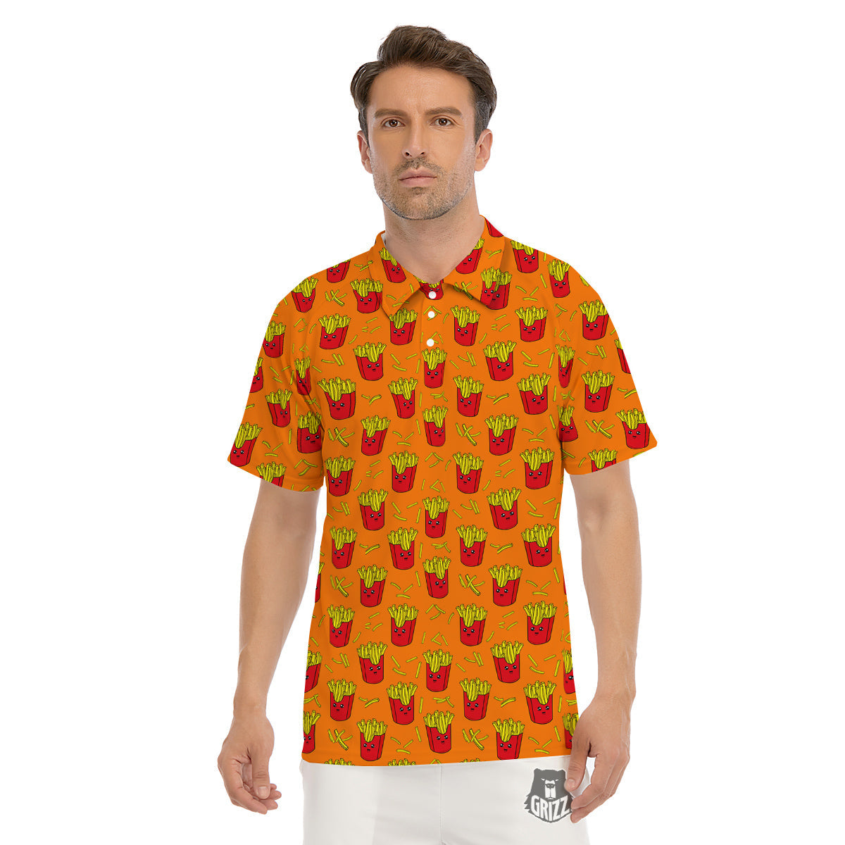French Fries Cartoon Print Pattern Men's Golf Shirts-grizzshop