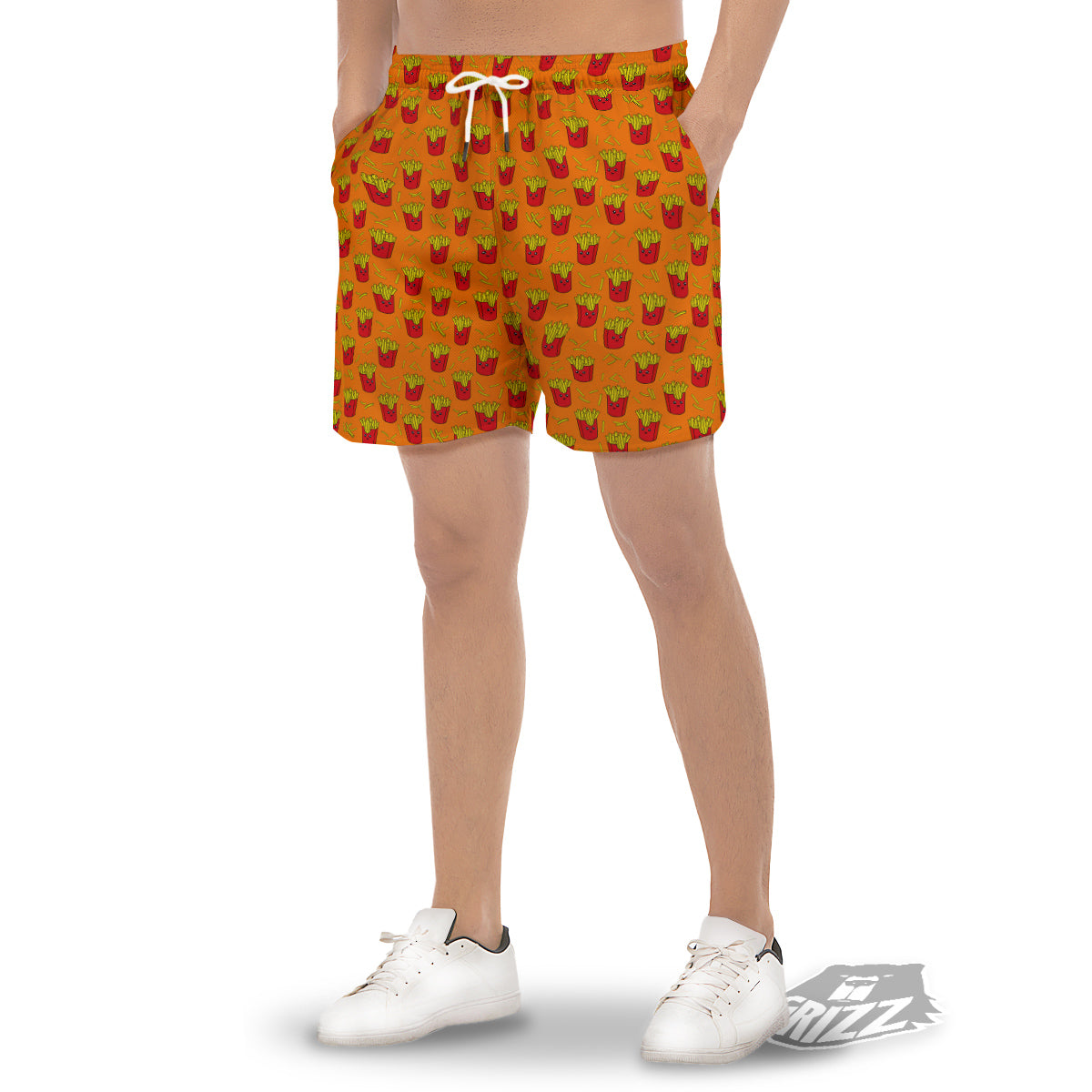 French Fries Cartoon Print Pattern Men's Gym Shorts-grizzshop