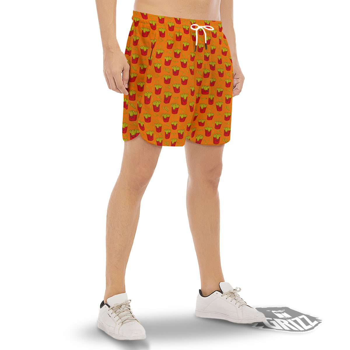French Fries Cartoon Print Pattern Men's Gym Shorts-grizzshop