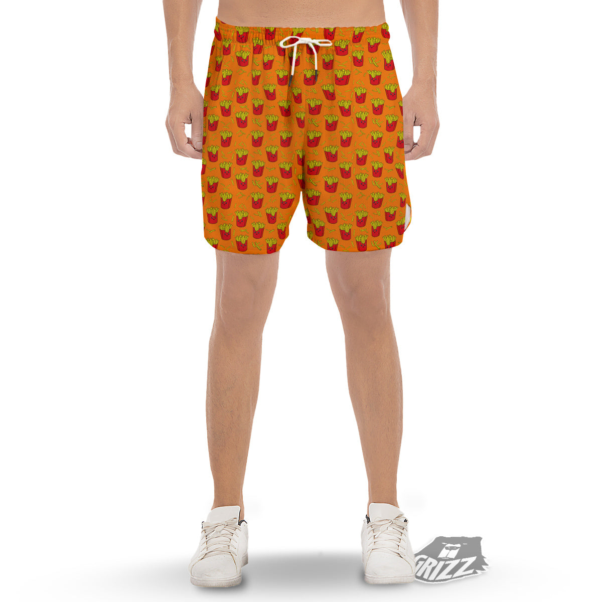 French Fries Cartoon Print Pattern Men's Gym Shorts-grizzshop
