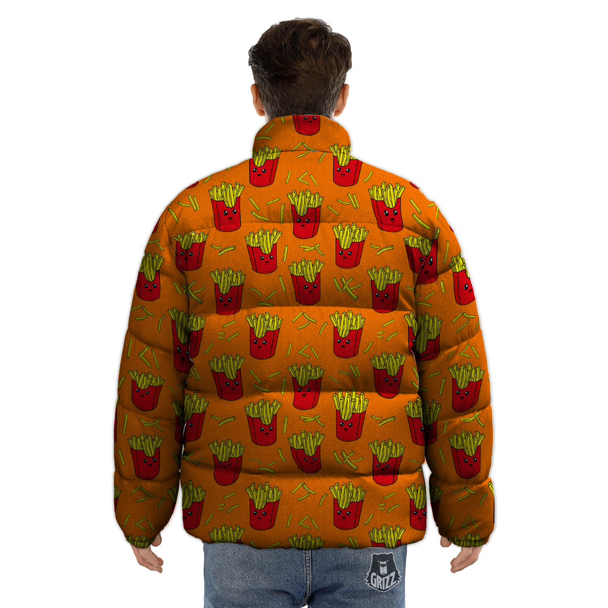 French Fries Cartoon Print Pattern Puffer Jacket-grizzshop