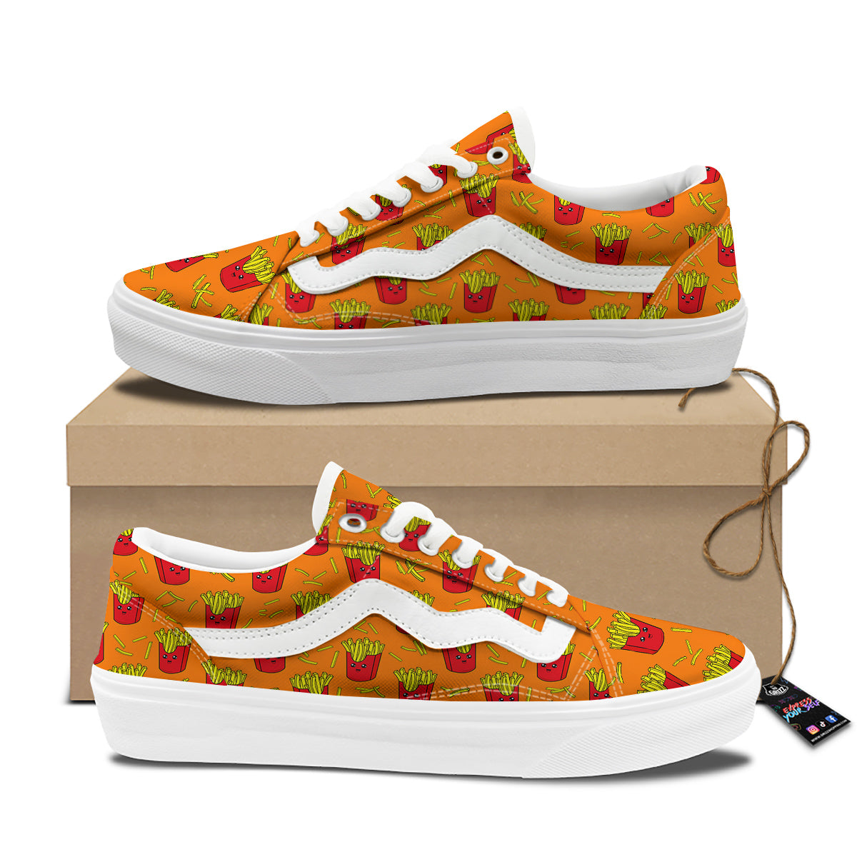French Fries Cartoon Print Pattern Skate Shoes-grizzshop