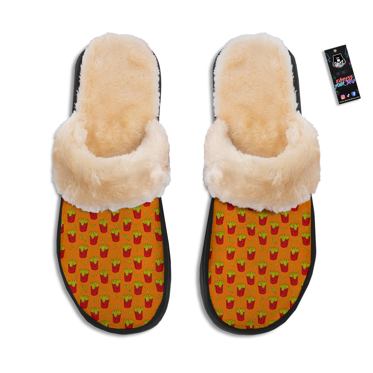 French Fries Cartoon Print Pattern Slippers-grizzshop