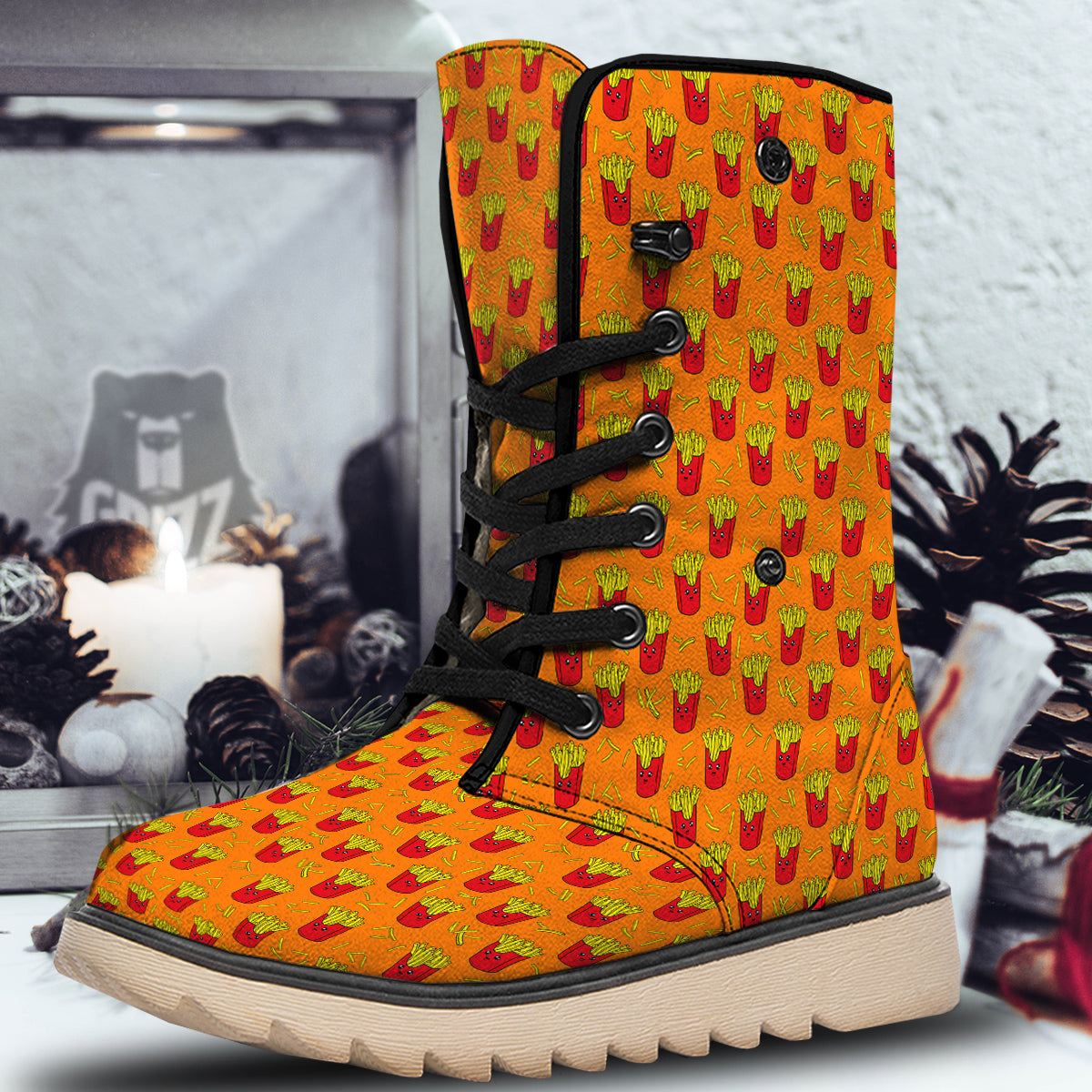 French Fries Cartoon Print Pattern Snow Boots-grizzshop