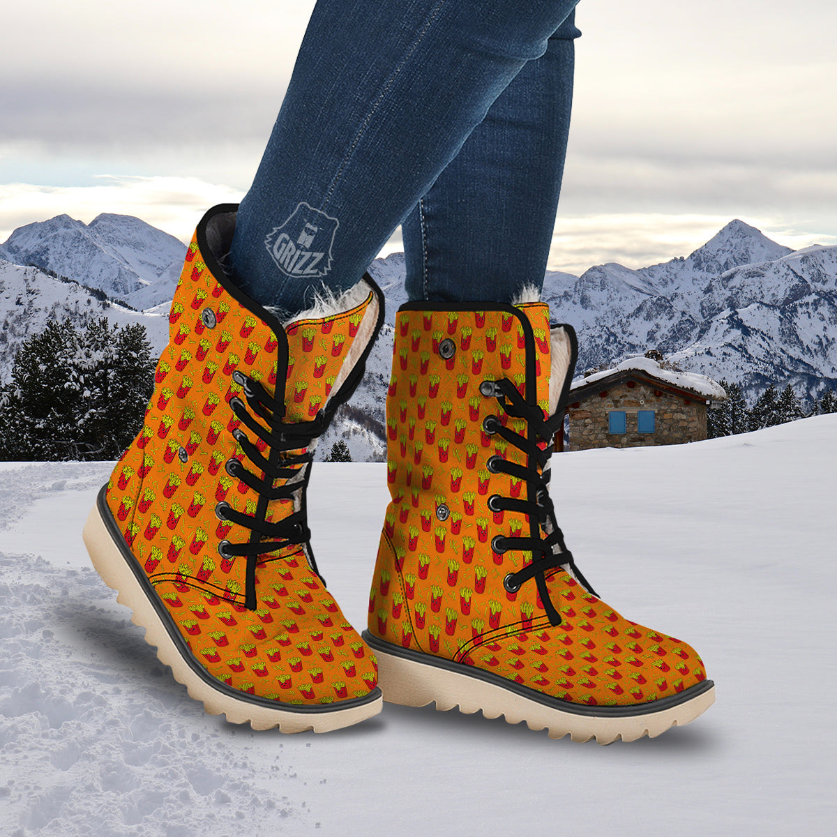 French Fries Cartoon Print Pattern Snow Boots-grizzshop