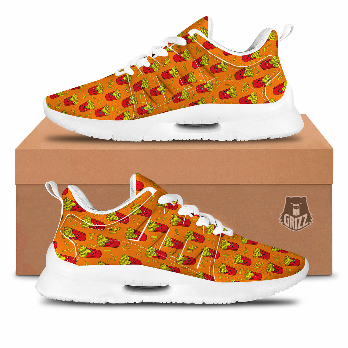 French Fries Cartoon Print Pattern Tennis Shoes-grizzshop