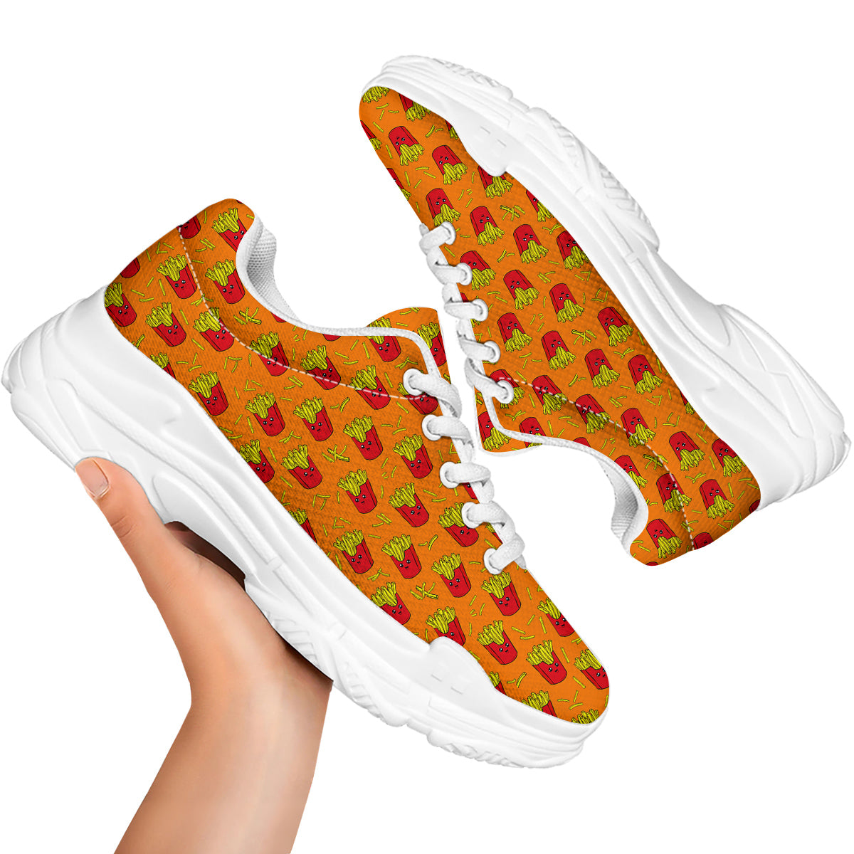 French Fries Cartoon Print Pattern White Chunky Shoes-grizzshop
