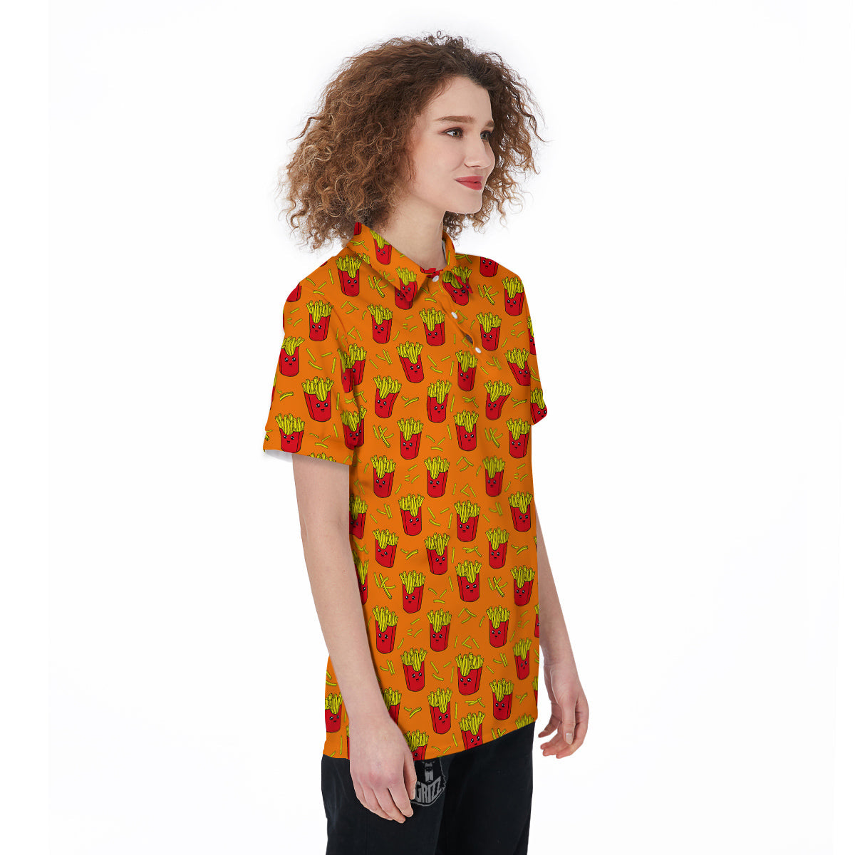French Fries Cartoon Print Pattern Women's Golf Shirts-grizzshop