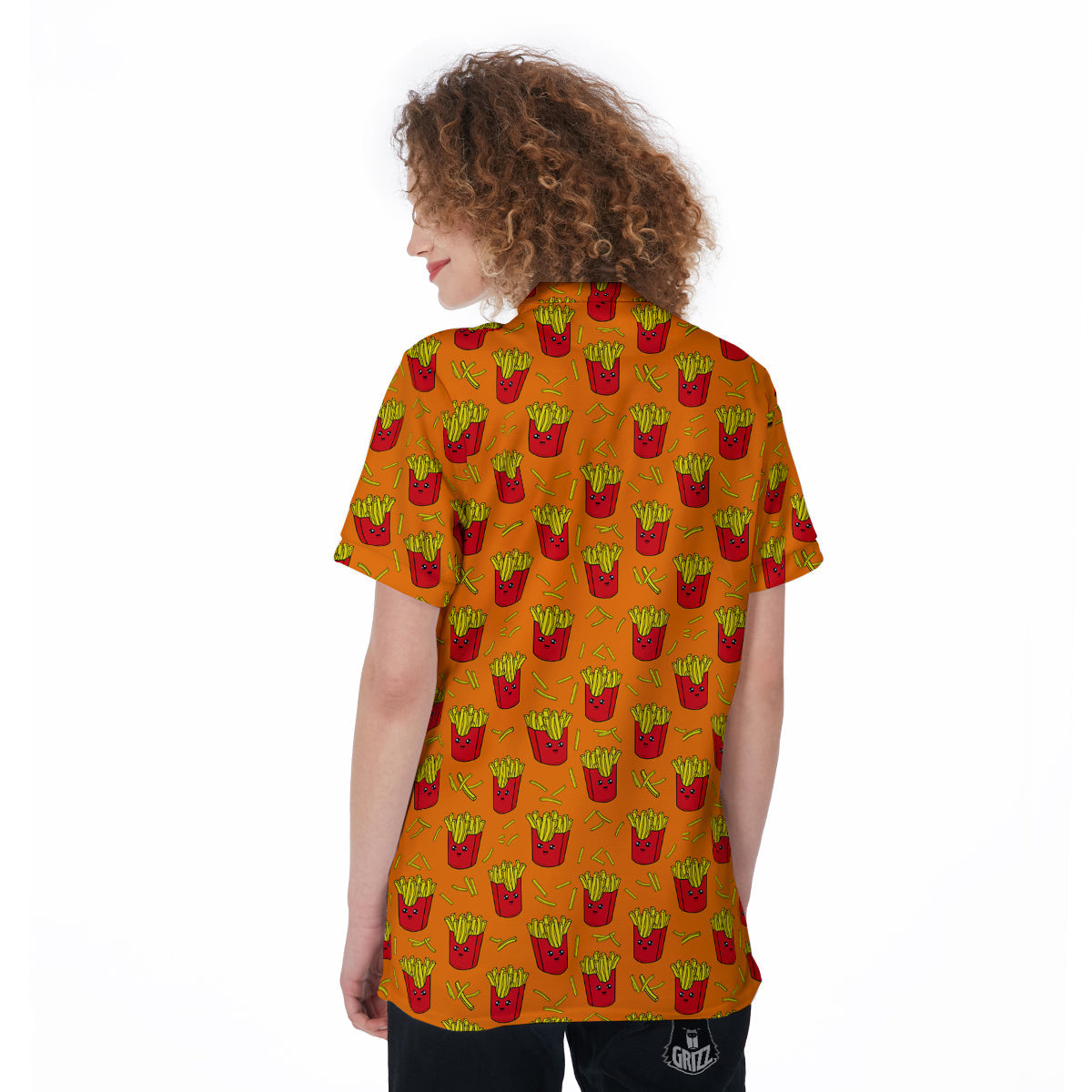 French Fries Cartoon Print Pattern Women's Golf Shirts-grizzshop