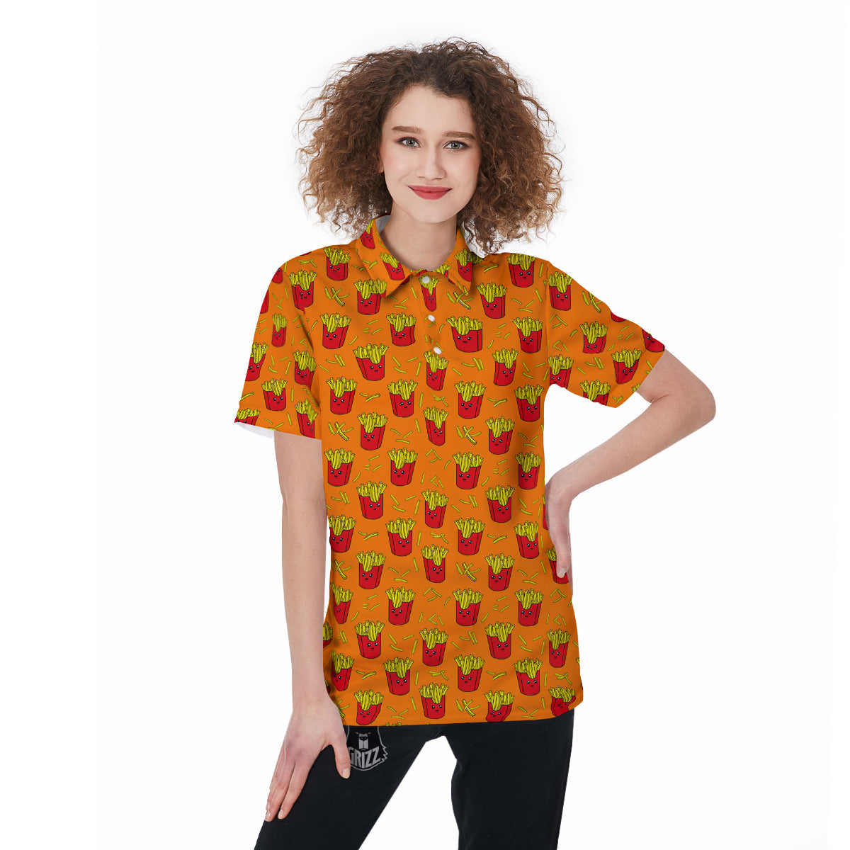 French Fries Cartoon Print Pattern Women's Golf Shirts-grizzshop