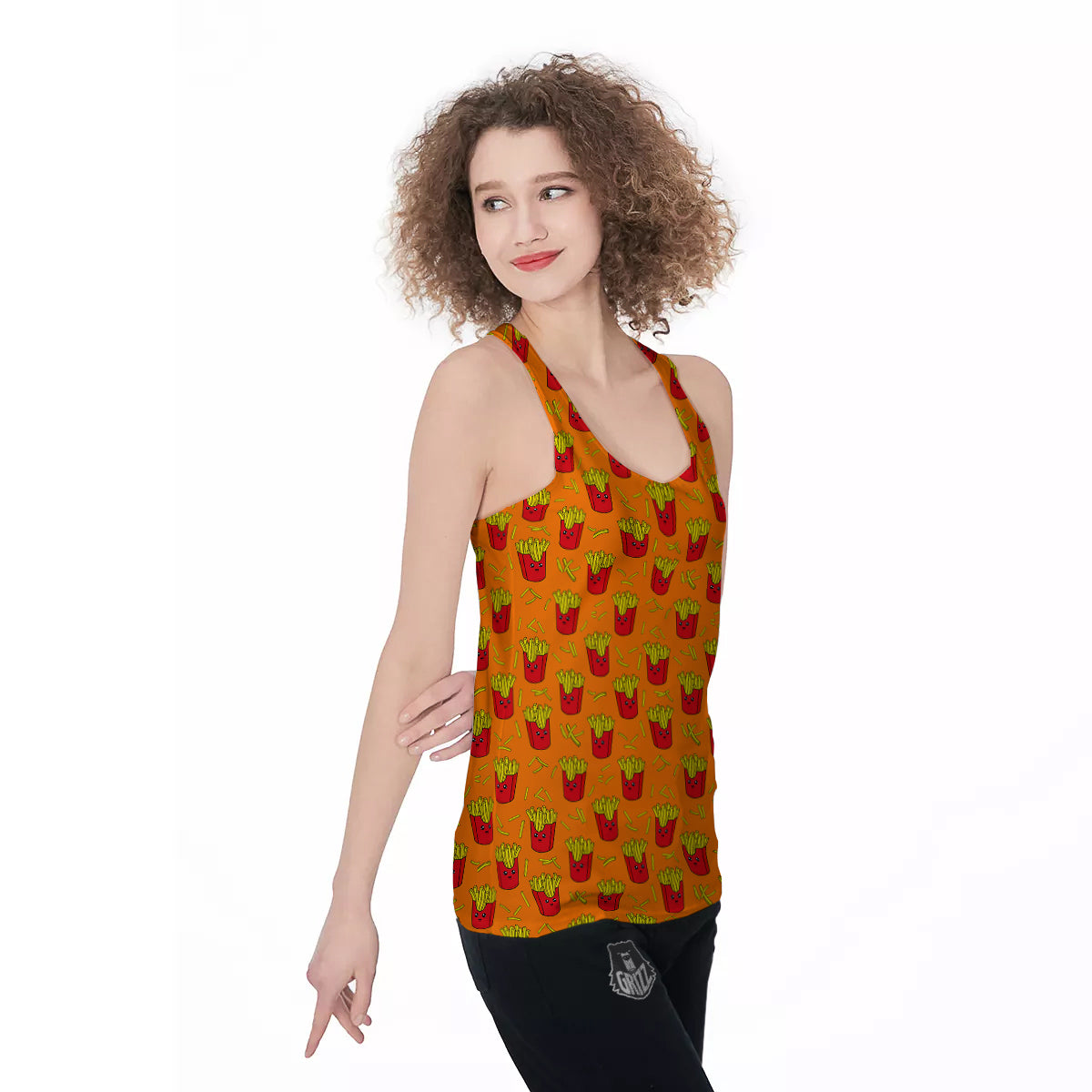 French Fries Cartoon Print Pattern Women's Racerback Tank Top-grizzshop