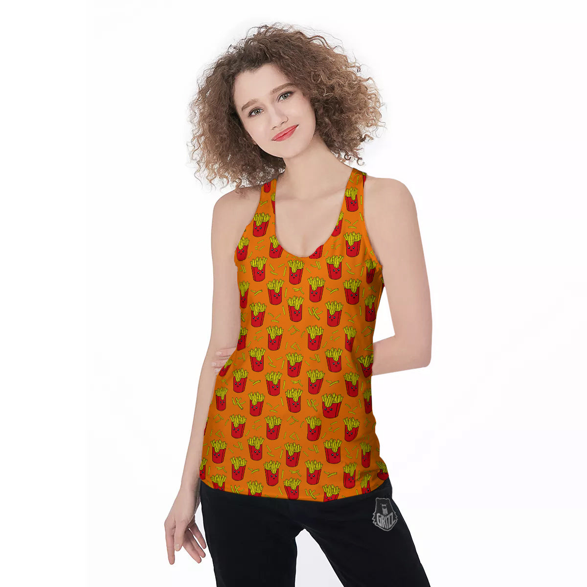 French Fries Cartoon Print Pattern Women's Racerback Tank Top-grizzshop