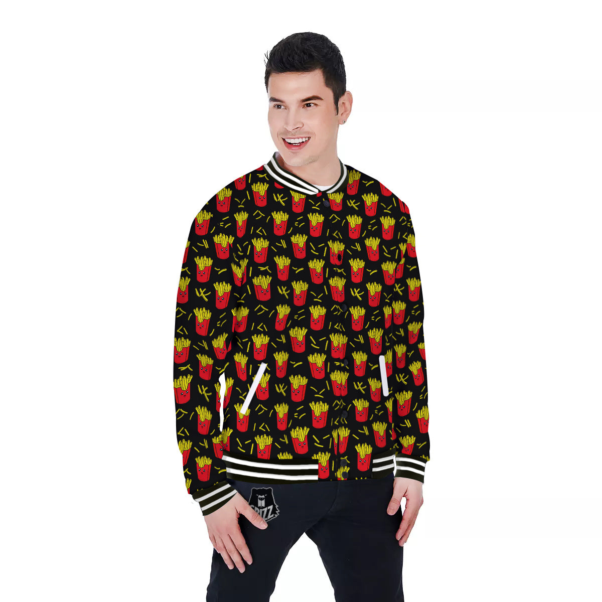 French Fries Cute Print Pattern Baseball Jacket-grizzshop