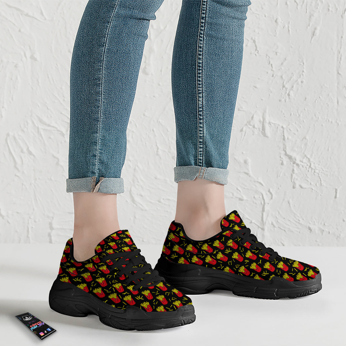 French Fries Cute Print Pattern Black Chunky Shoes-grizzshop