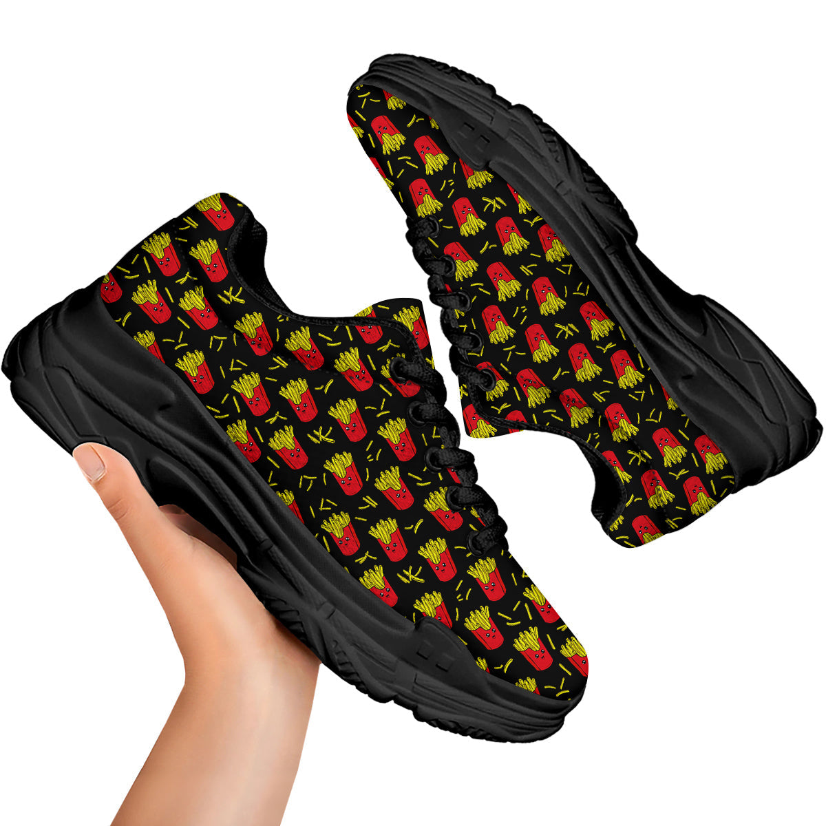 French Fries Cute Print Pattern Black Chunky Shoes-grizzshop