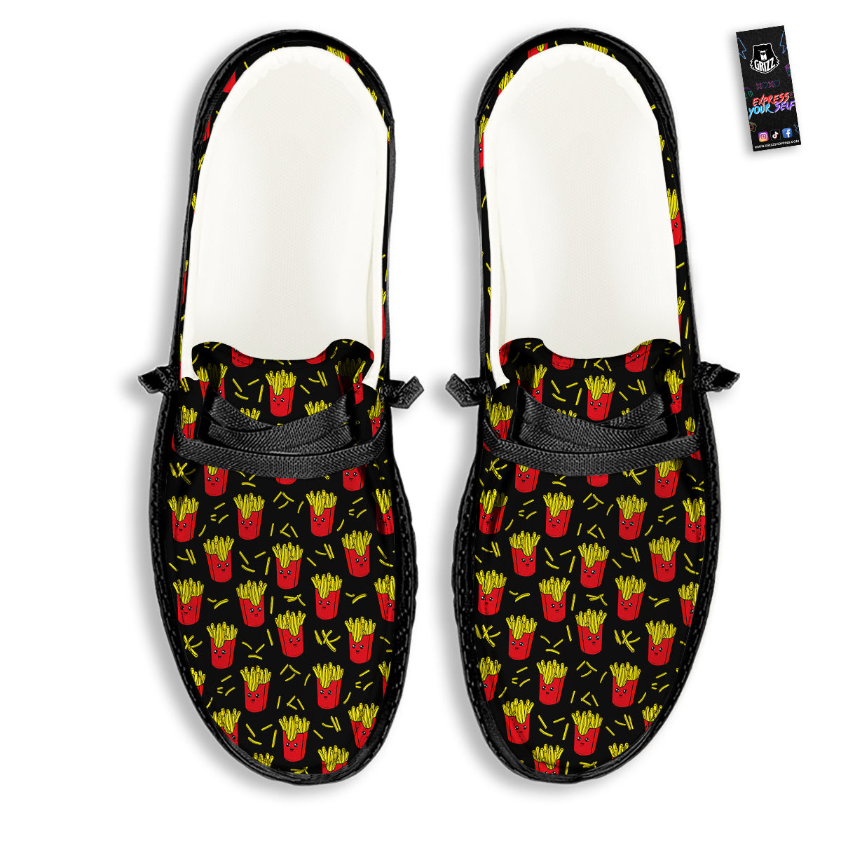 French Fries Cute Print Pattern Black Loafers-grizzshop