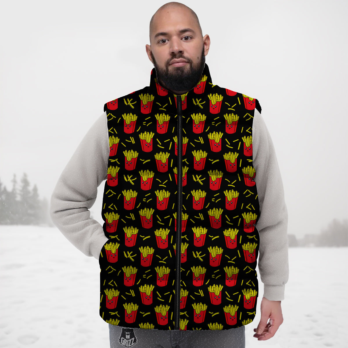 French Fries Cute Print Pattern Down Vest