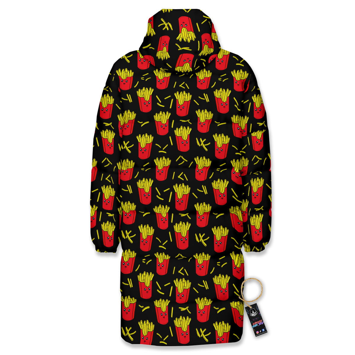 French Fries Cute Print Pattern Long Down Jacket-grizzshop