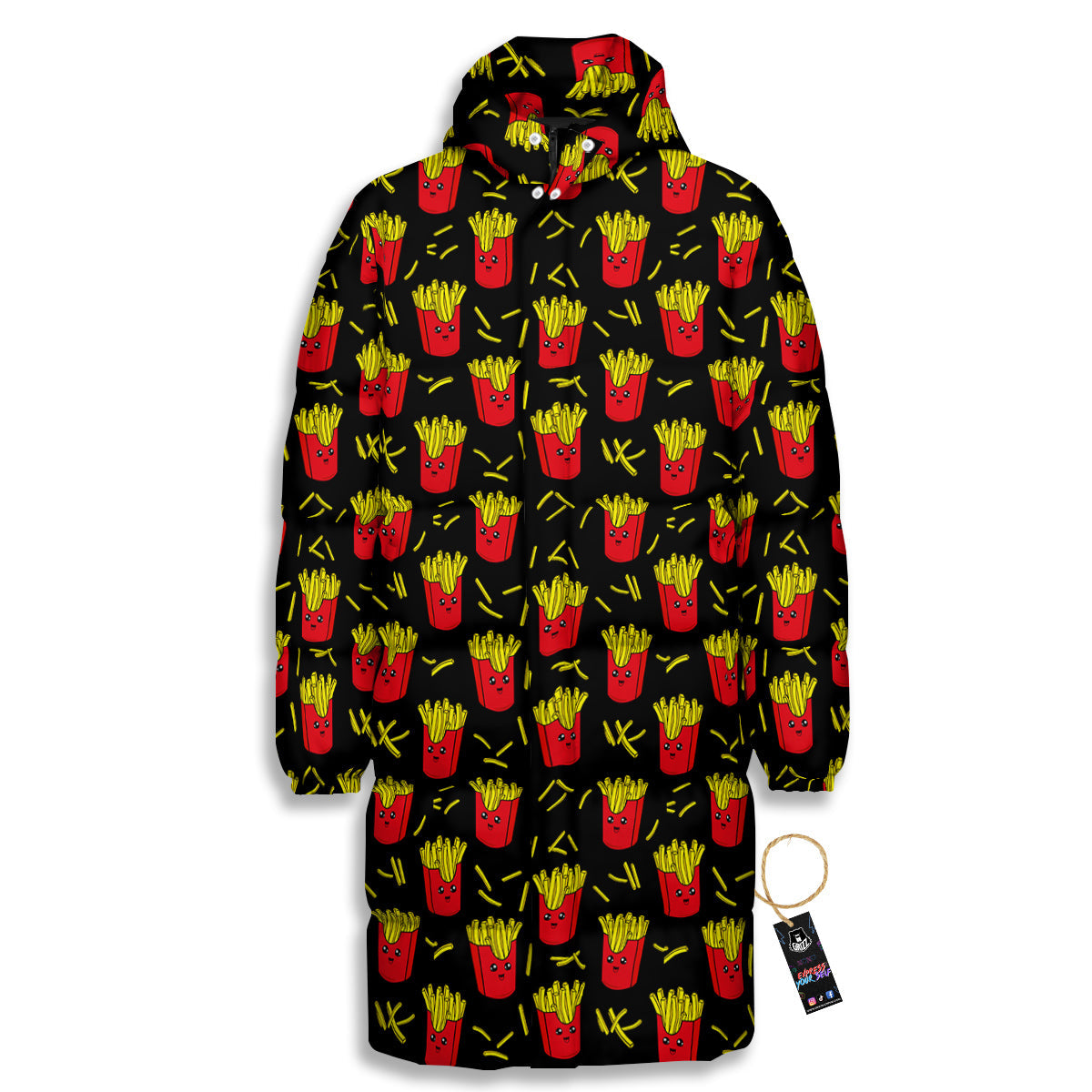 French Fries Cute Print Pattern Long Down Jacket-grizzshop