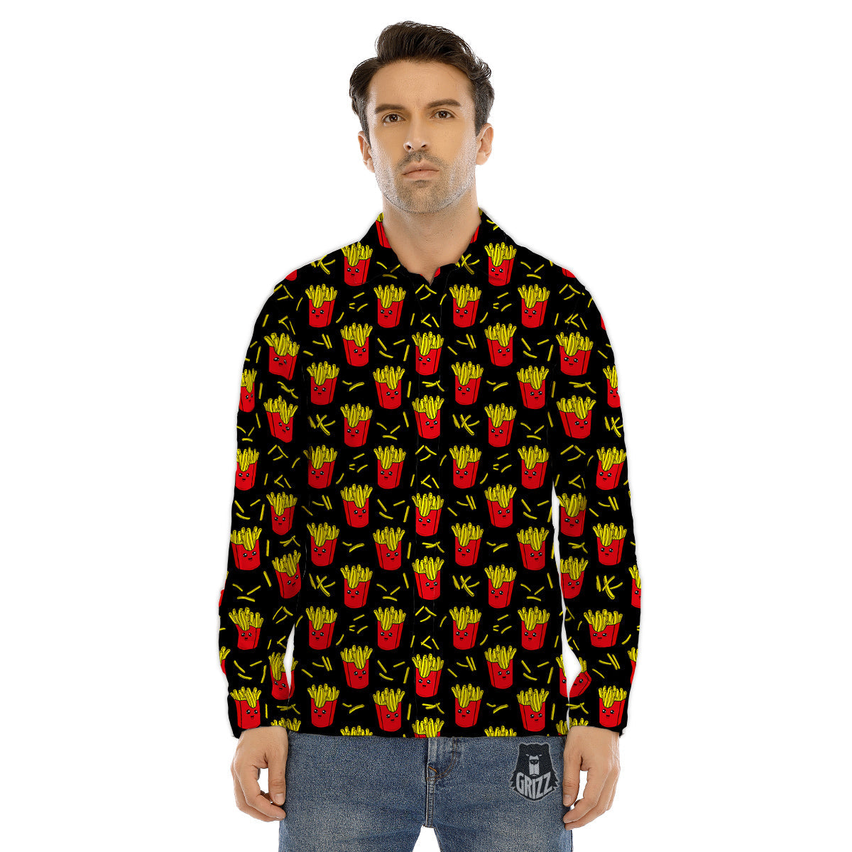 French Fries Cute Print Pattern Men's Dress Shirts-grizzshop