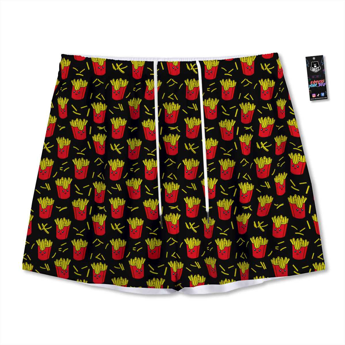 French Fries Cute Print Pattern Mesh Shorts