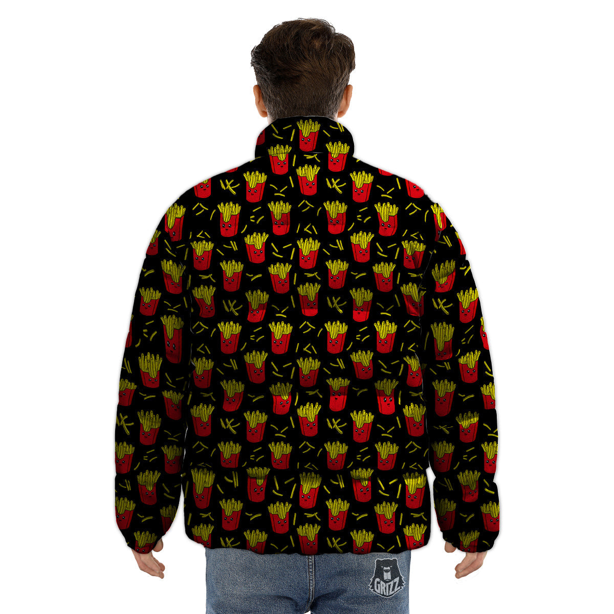 French Fries Cute Print Pattern Puffer Jacket-grizzshop