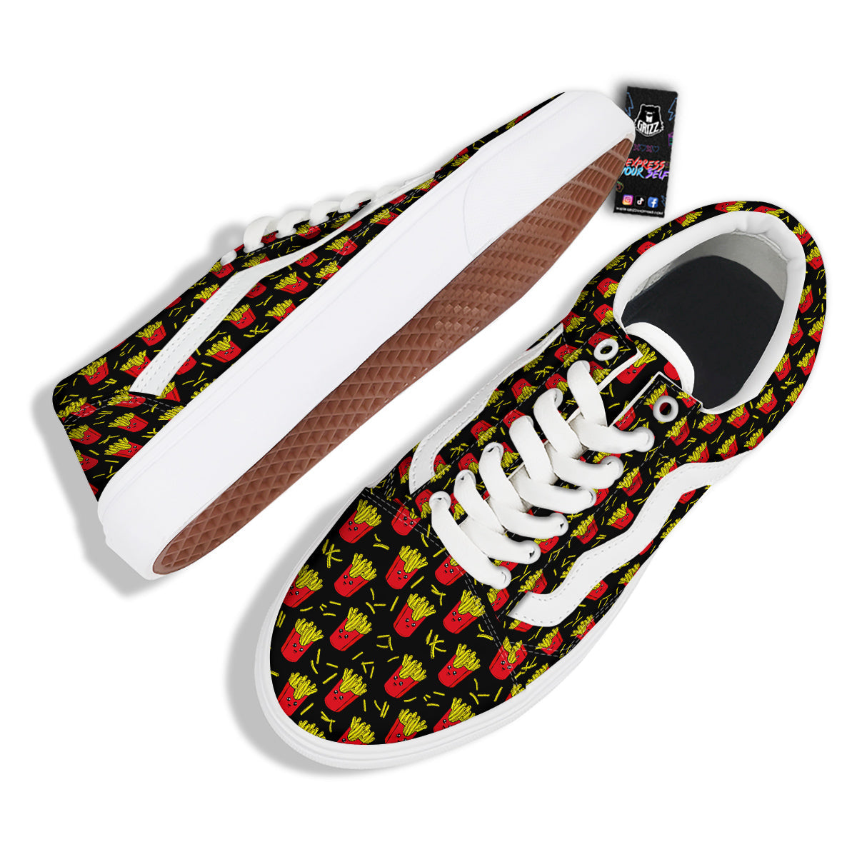 French Fries Cute Print Pattern Skate Shoes-grizzshop