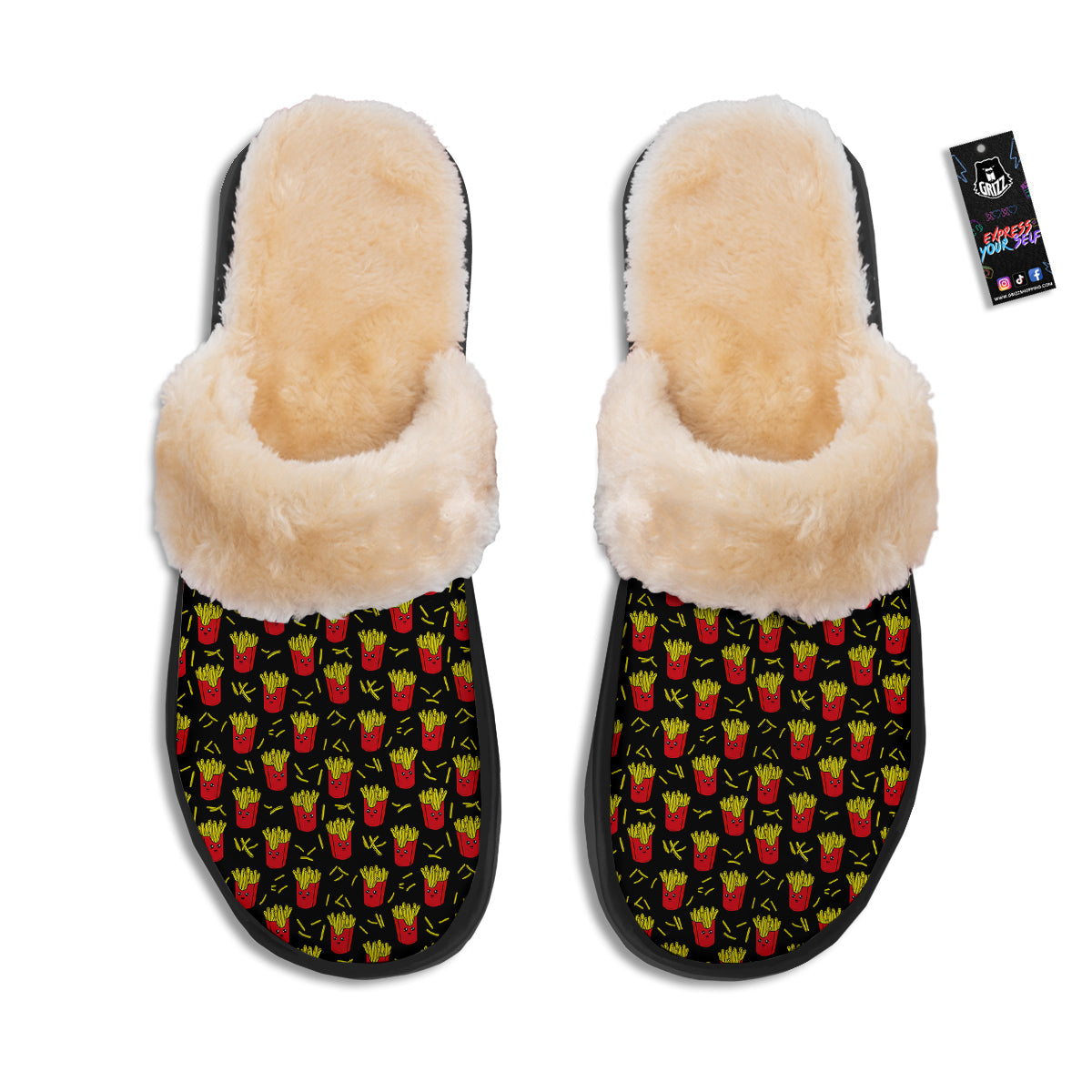 French Fries Cute Print Pattern Slippers-grizzshop