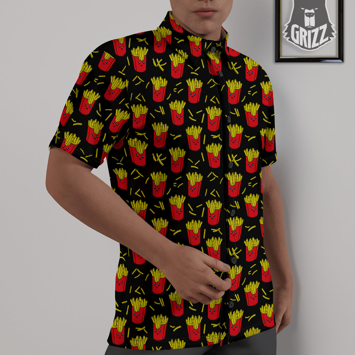 French Fries Cute Print Pattern Untucked Shirts-grizzshop