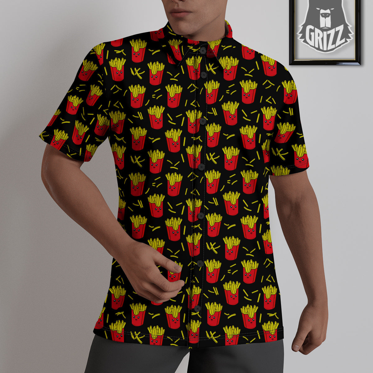 French Fries Cute Print Pattern Untucked Shirts-grizzshop