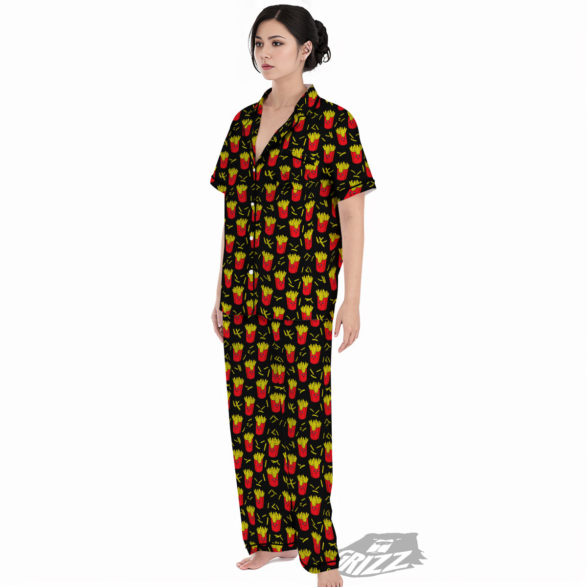 French Fries Cute Print Pattern Women's Pajamas Set-grizzshop
