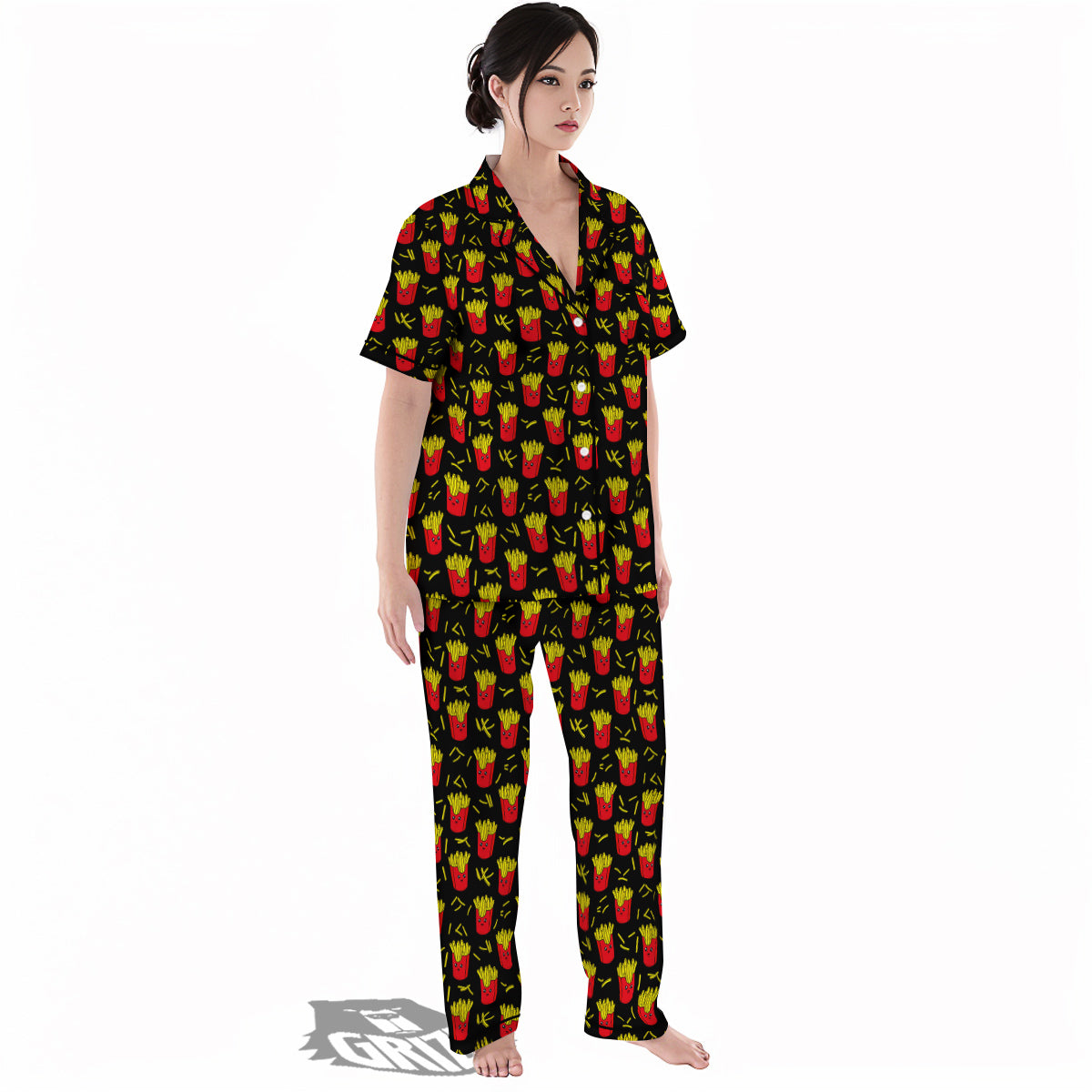 French Fries Cute Print Pattern Women's Pajamas Set-grizzshop