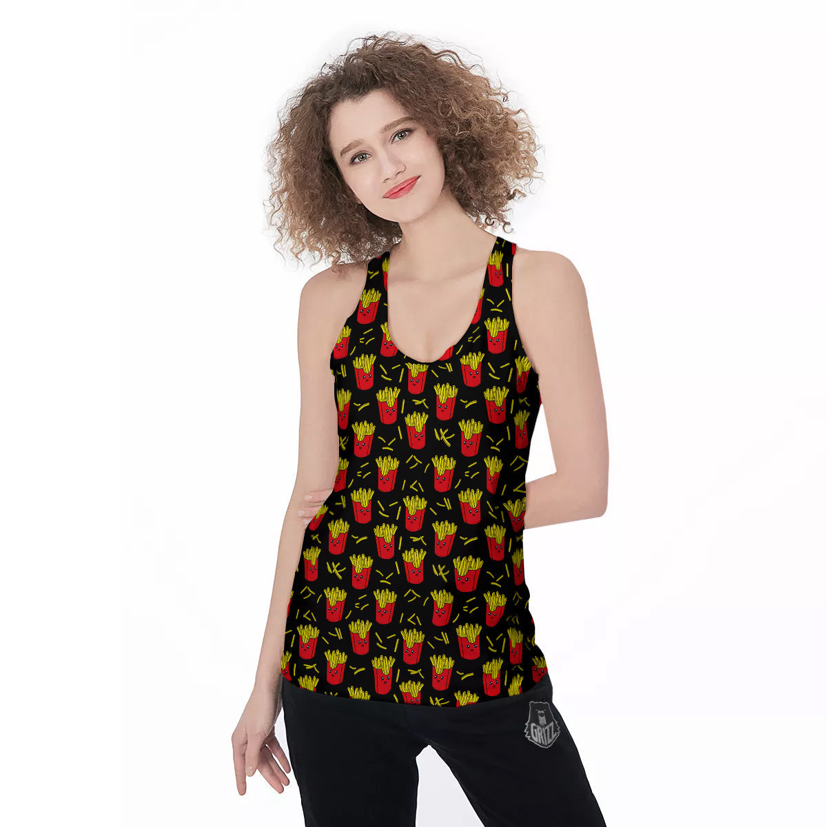 French Fries Cute Print Pattern Women's Racerback Tank Top-grizzshop