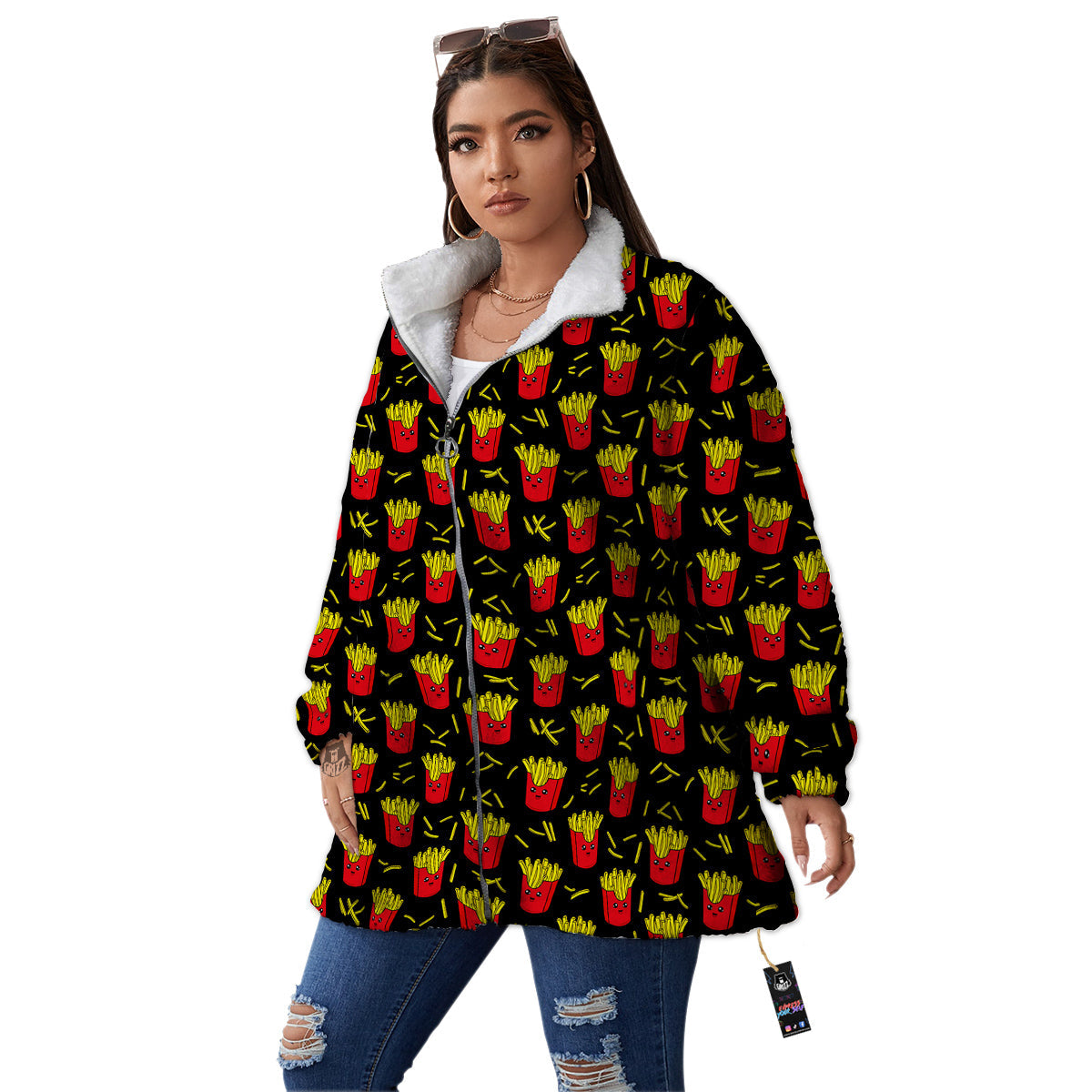 French Fries Cute Print Pattern Women's Sherpa Jacket-grizzshop