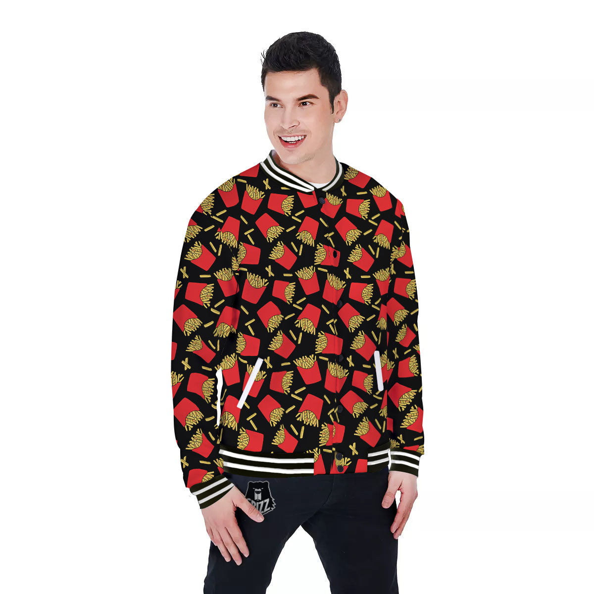 French Fries Doodle Print Pattern Baseball Jacket-grizzshop