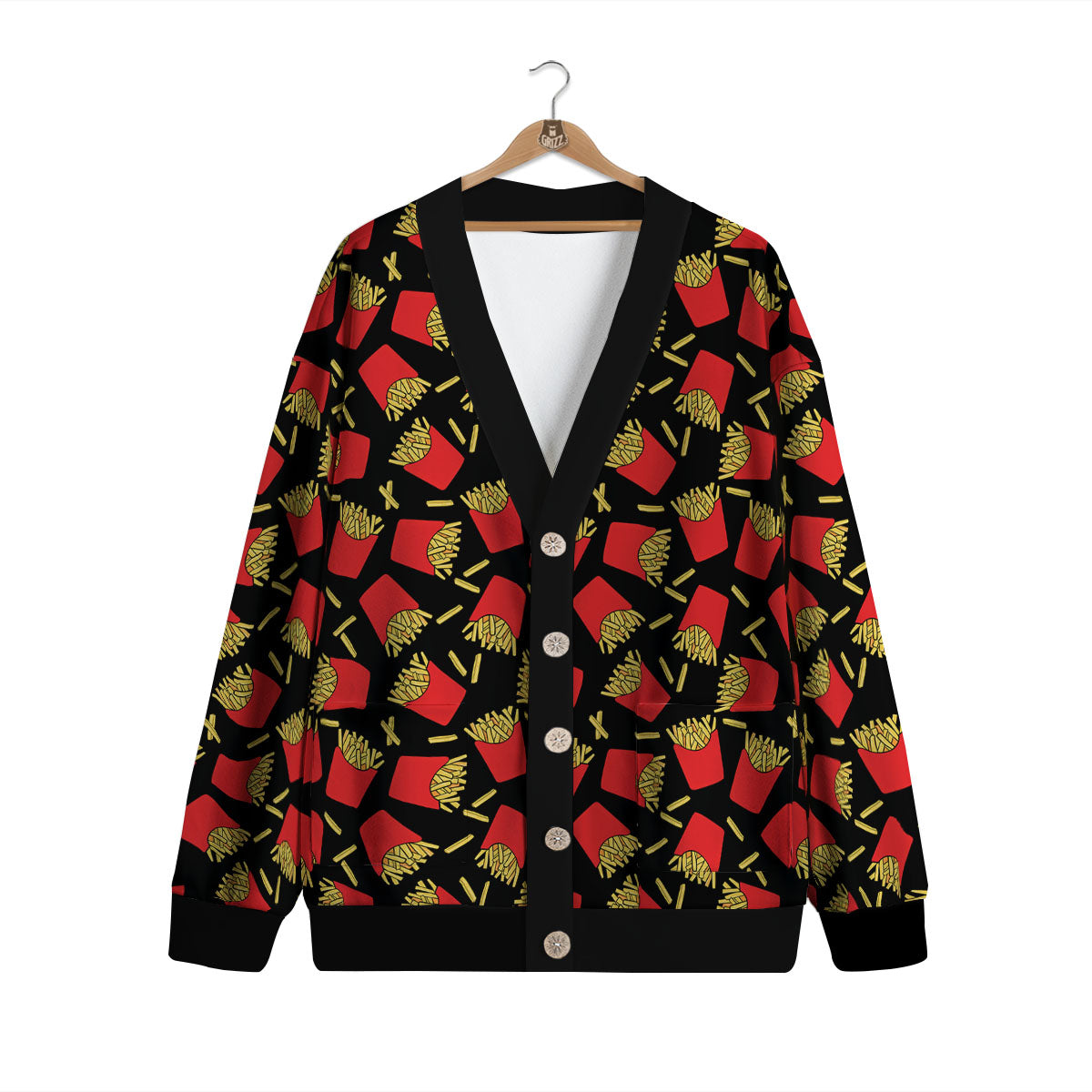 French Fries Doodle Print Pattern Cardigan-grizzshop