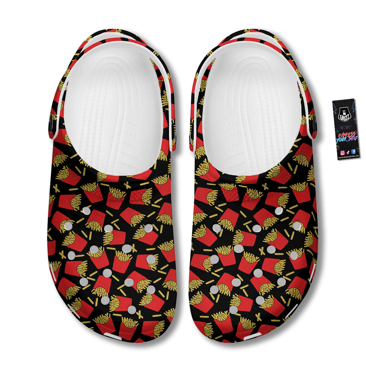 French Fries Doodle Print Pattern Clog-grizzshop