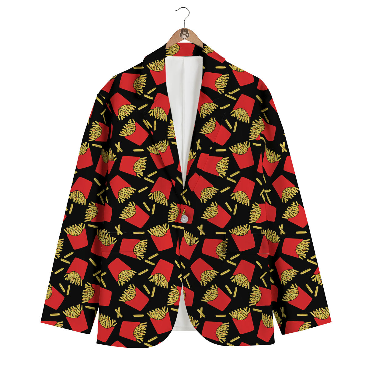 French Fries Doodle Print Pattern Men's Blazer-grizzshop