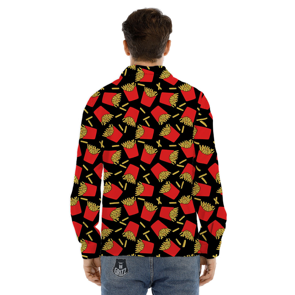 French Fries Doodle Print Pattern Men's Dress Shirts-grizzshop