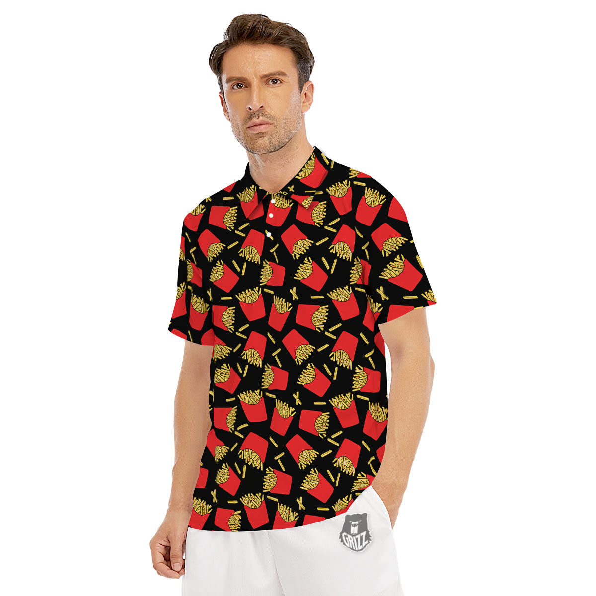 French Fries Doodle Print Pattern Men's Golf Shirts-grizzshop