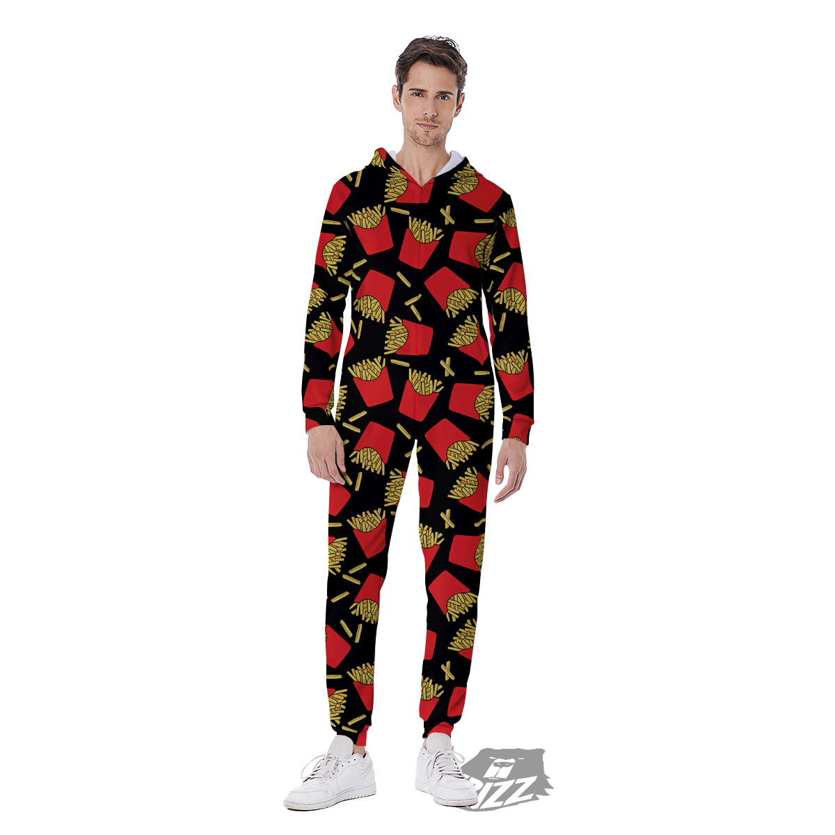 French Fries Doodle Print Pattern Men's Jumpsuit-grizzshop