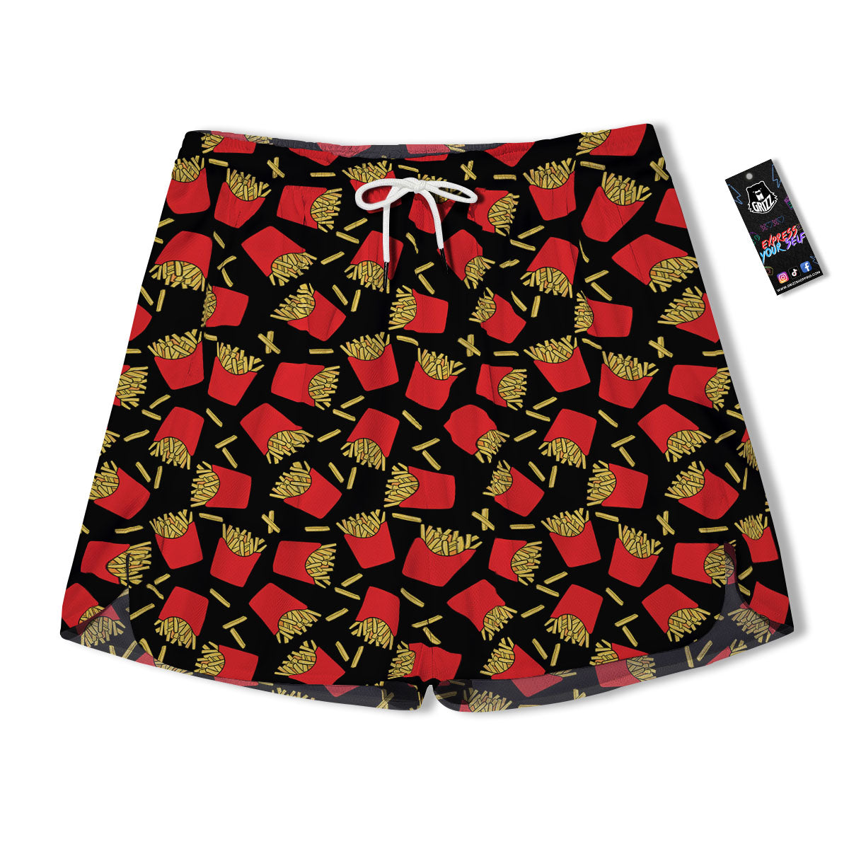 French Fries Doodle Print Pattern Men's Running Shorts-grizzshop